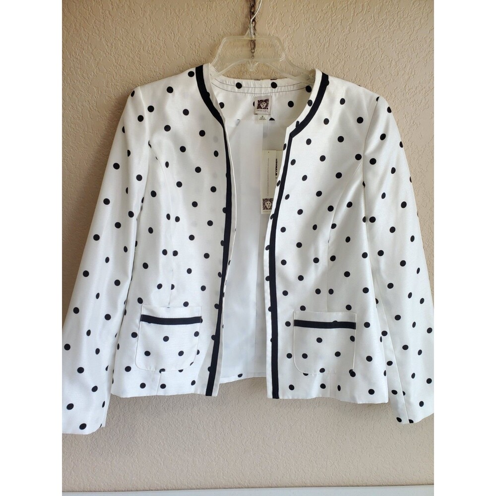Anne Klein Separates That Work Open Blazer Polka Dot Lightweight Classic Style M